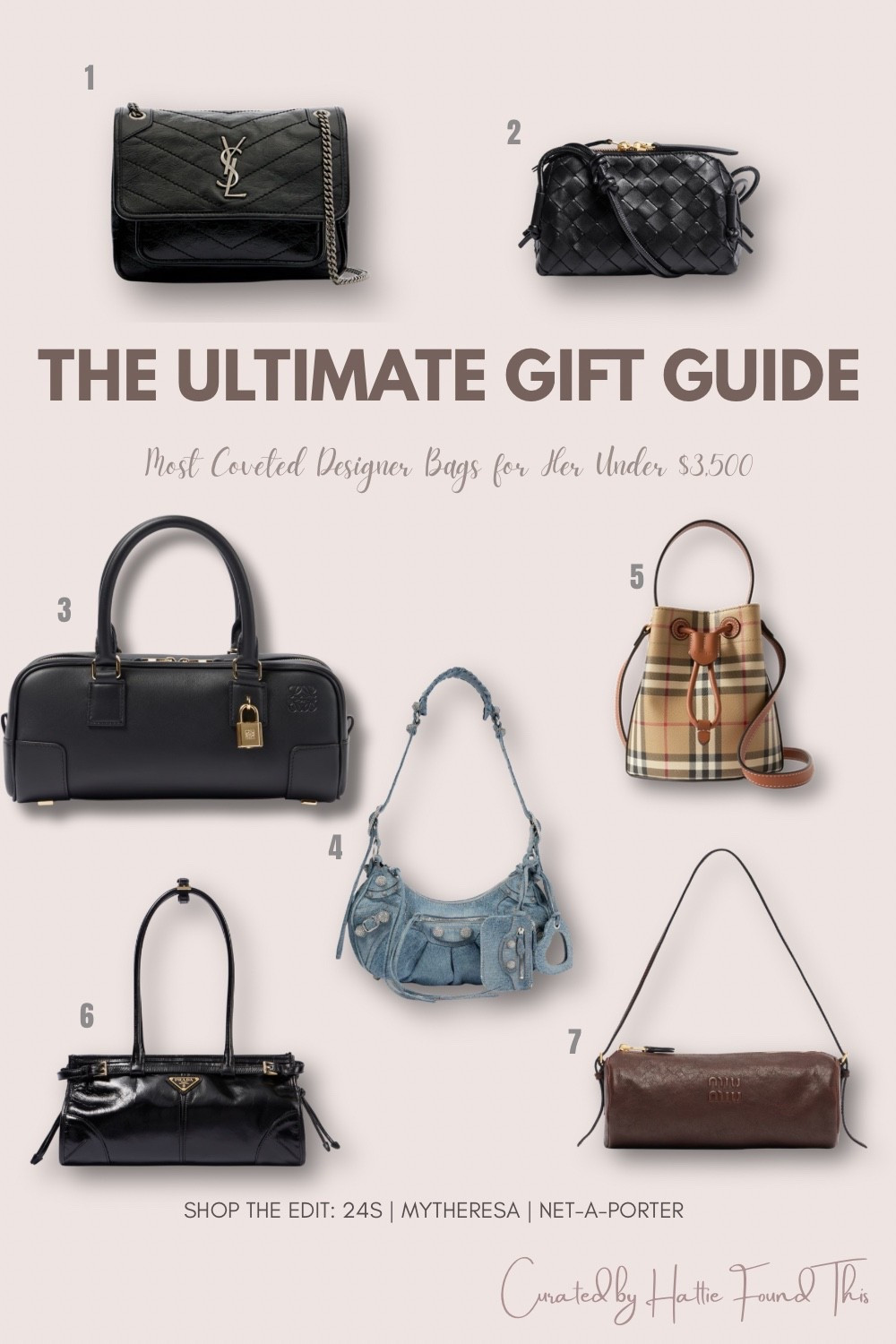 The most coveted designer bags she actually wants 🖤 YSL, Loewe, Bottega, Balenciaga, Burberry, Prada & Miu Miu — all under $3,500. 

designer bag luxury gift guide gift for her designer handbag YSL bag loewe bag prada bag miu miu bag luxury bags handbag collection investment bag