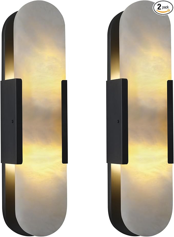19.7 in Matte Black Alabaster Wall Sconces, Natural Marble Wall Sconces Indoor Alabaster Sconces ... | Amazon (US)