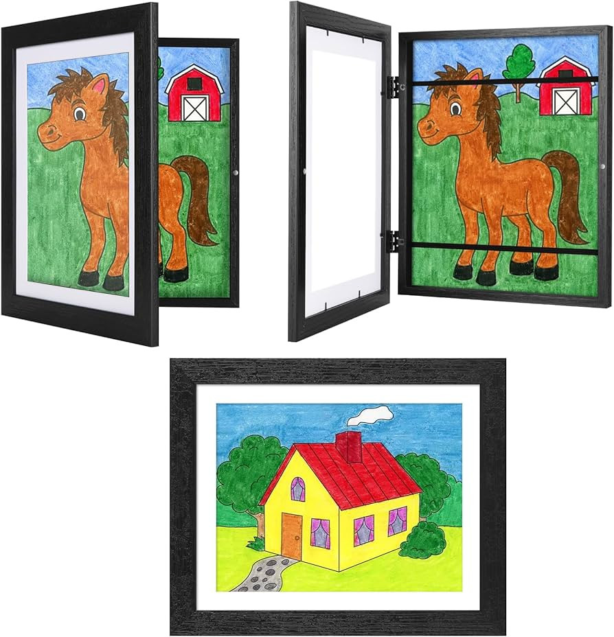 3-Pack Black Woodgrain Kids Art Frames - 10x12.5 with Mat, 8.5x11 Without Mat, Changeable Front O... | Amazon (US)
