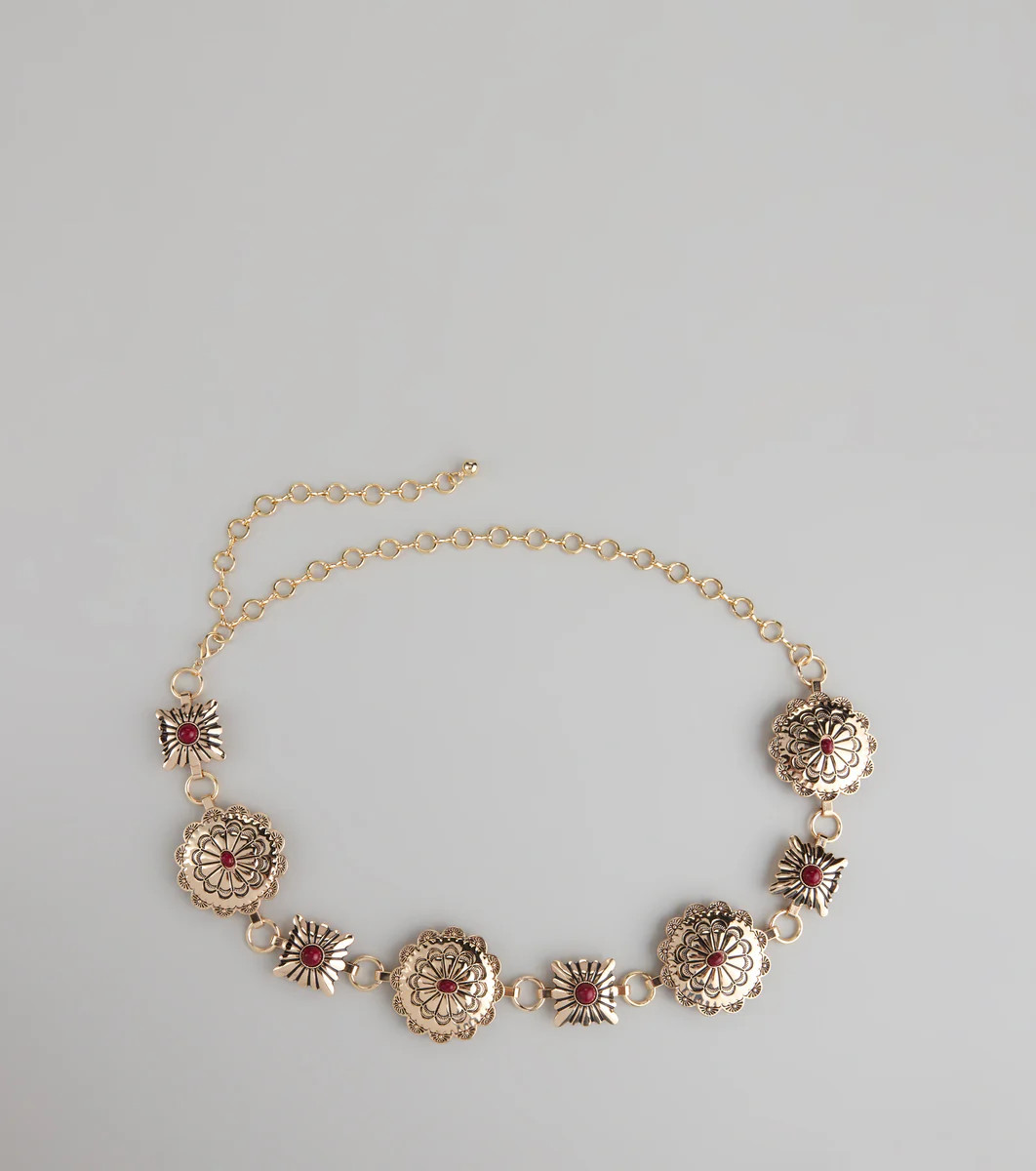 Western Bloom Stone Concho Chain Belt | Windsor Stores