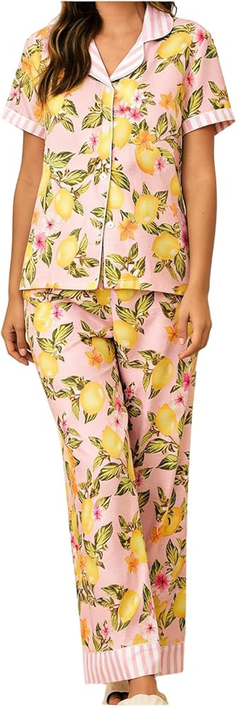 SHENHE Conjunto de pijama con botones para mujer, ropa de dormir de manga corta, pijama de fruta ... | Amazon (US)