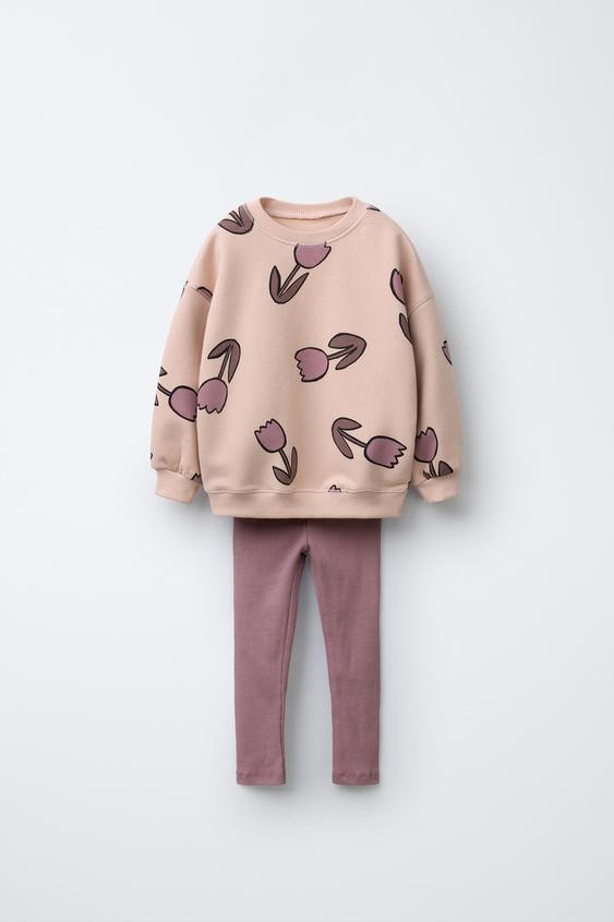PRINTED RIB SWEATSHIRT AND LEGGINGS MATCHING SET | Zara US