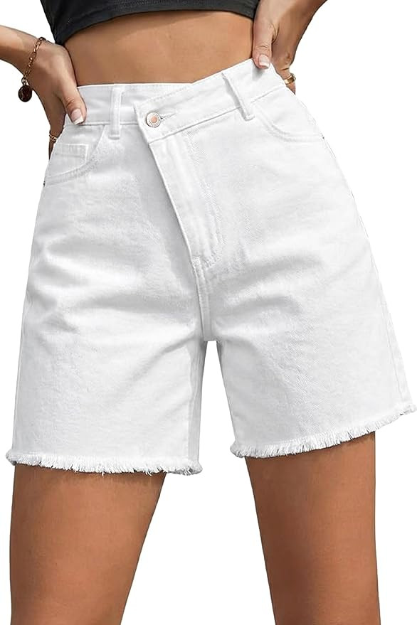 Sidefeel Women's Jean Shorts High Waisted Stretchy Bermuda Raw Hem Denim Summer Shorts | Amazon (US)