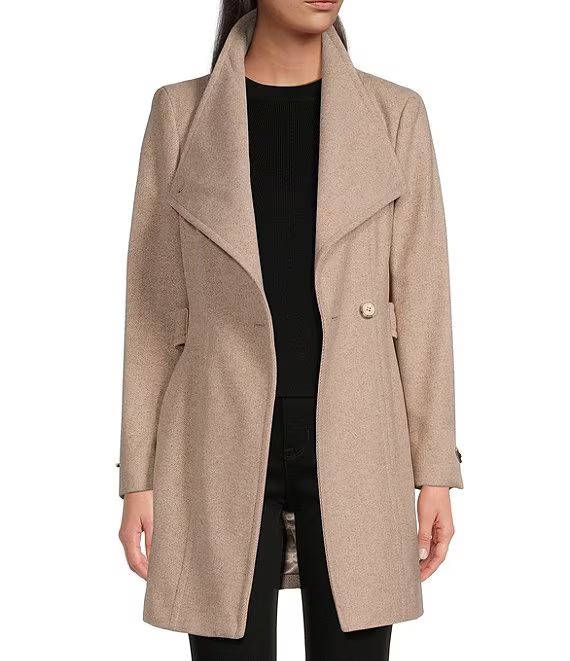 Envelope Collar Long Sleeve Belted Houndstooth Wool Blend Wrap Coat | Dillard's