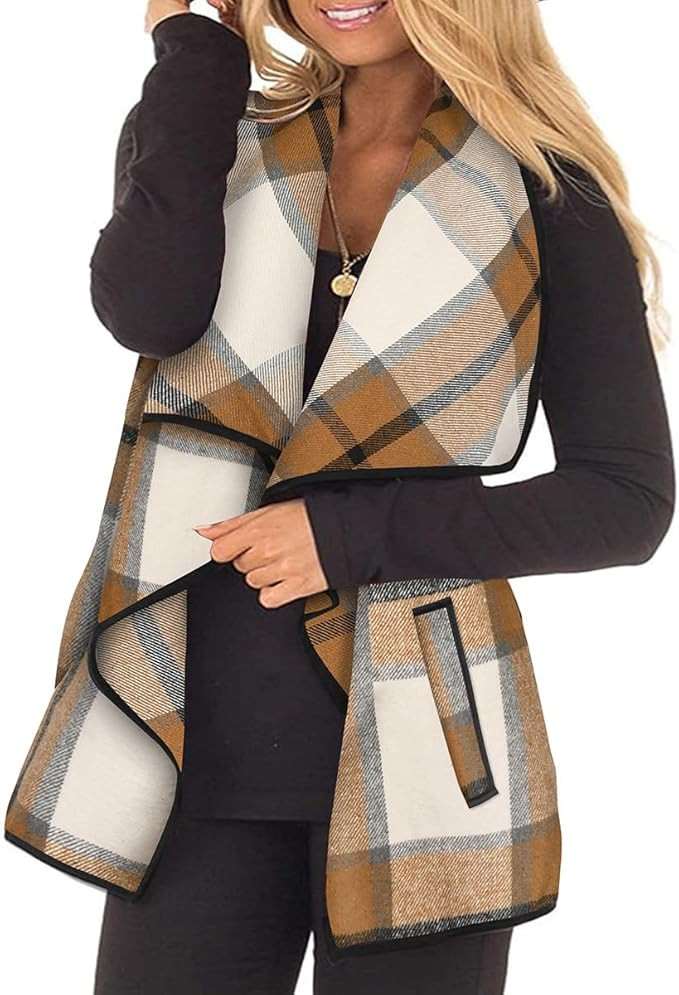 RITERA Vest For Women Plus Size Sweaters Oversized Plaid Cardigan Fall Outfits Checkered Jacket C... | Amazon (US)