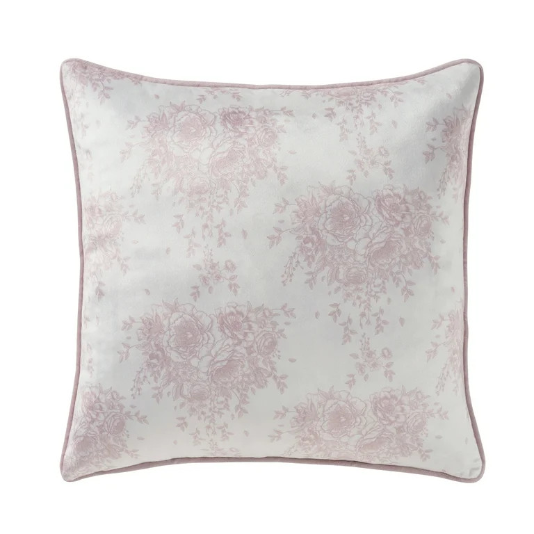 My Texas House 18" x 18" Lovely Toile Rose Pink Velvet Reversible Decorative Pillow Cover | Walmart (US)