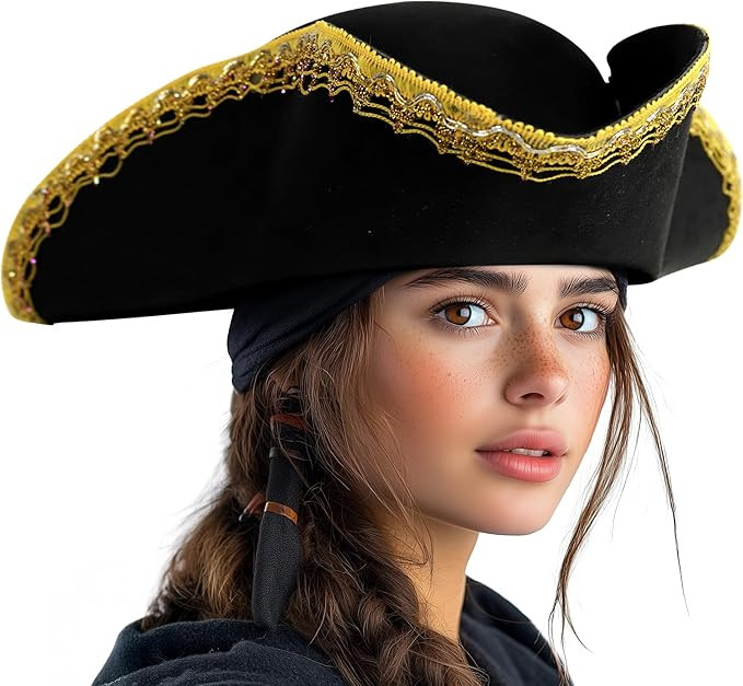 HOMELEX Adult Pirate Hat for Women Colonial Tricon Hat Halloween Costume Accessory | Amazon (US)