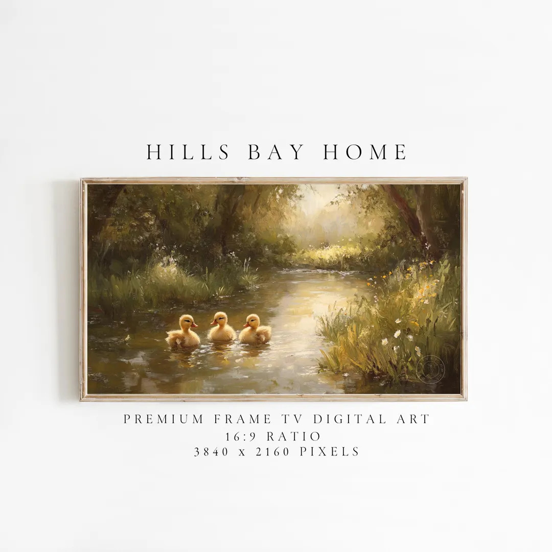 Swimming Ducklings Tv Art, Digital Download Art for Frame Tv, Spring Tv Art, Easter Tv Art, Oil P... | Etsy (US)