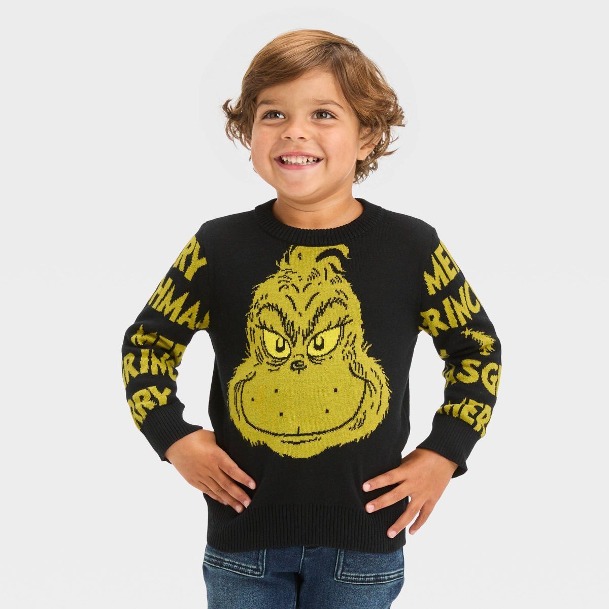 Toddler Boys' The Grinch Knitted Pullover Sweater - Black | Target