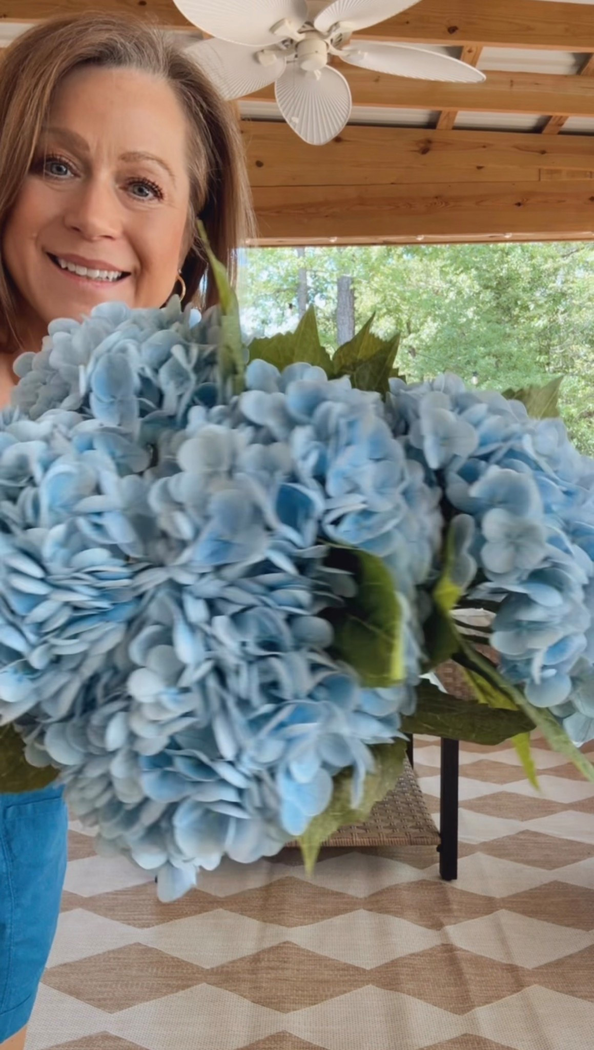 Hydrangea stems  that will never wilt 
Sets of 3 or 4
Multiple colors
Large blooms over 8” wide 
These are the blue- I also have white and light green 

#LTKmomlife #LTKHome #LTKSeasonal