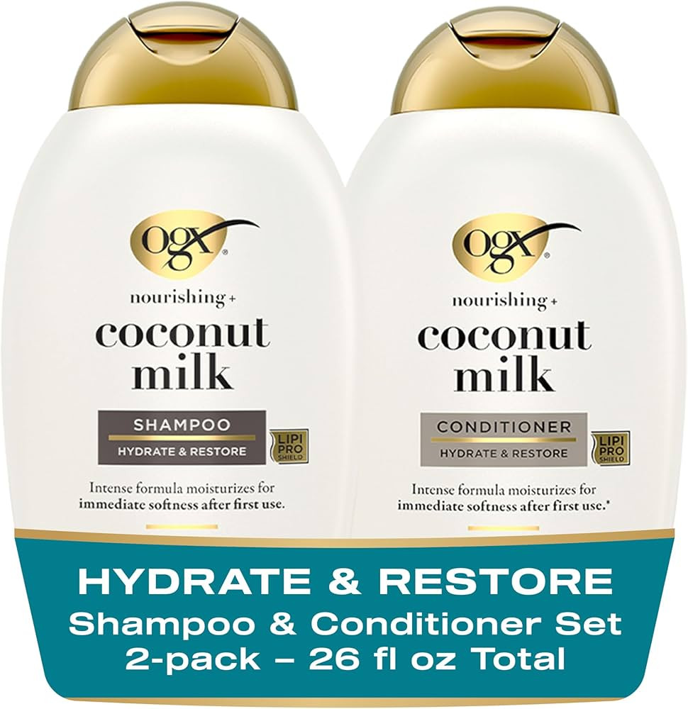 OGX Nourishing + Coconut Milk Sulfate Free Shampoo and Conditioner Set, Hydrates & Softens Hair, ... | Amazon (US)