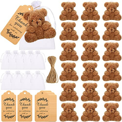 Hungdao 18 Sets Mini Stuffed Bear Plush Gifts Bulk 4.72 Inch Christmas Tiny Bears with Organza Bags Thank You Kraft Tags Rope for Birthday Wedding Xmas Baby Shower Party Decorations | Amazon (US)