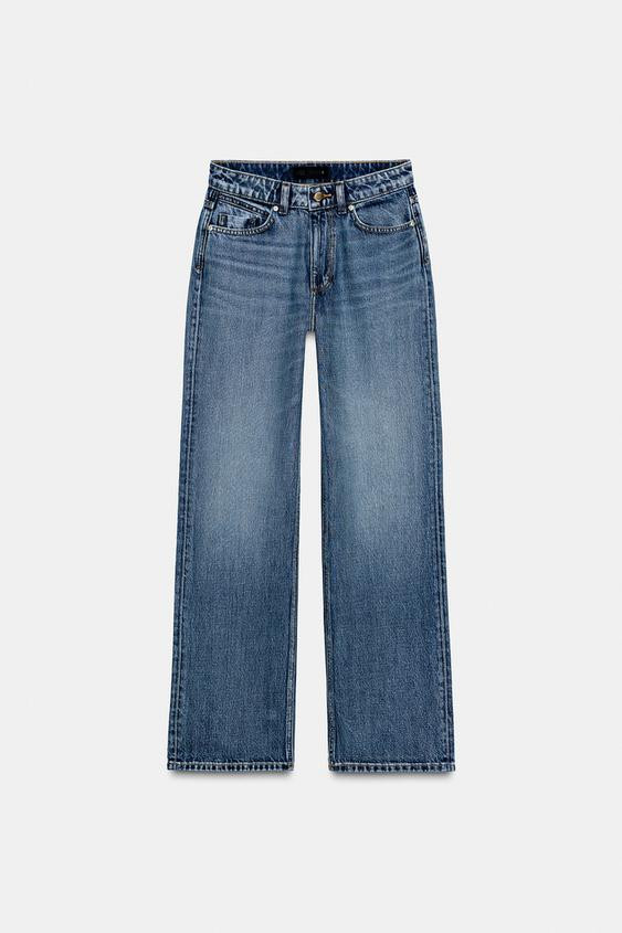 Zara - Z.03 Straight High-Waisted Long Length Jeans - Women - Mid-Blue - Women | Zara US