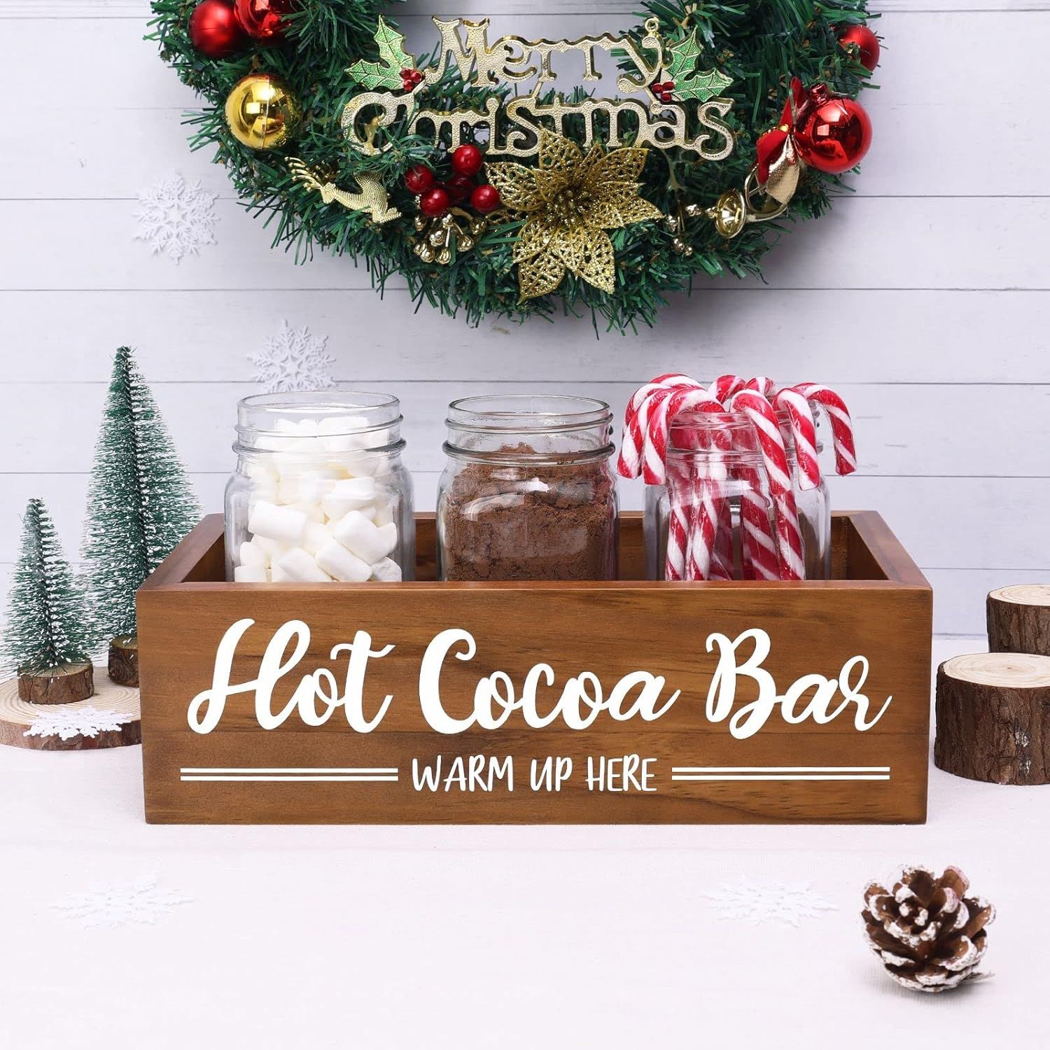 Hot Cocoa Bar Box Hot Chocolate Bar Tray Hot Cocoa Station Sign Wooden Farmhouse Decor Kitchen Organ | Amazon (US)