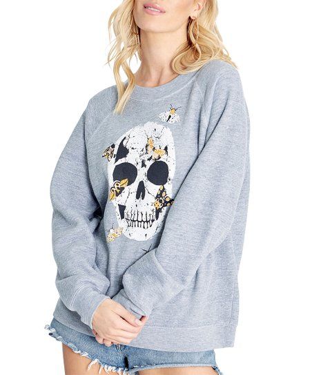 Heather Gray Moth Skull Sommers Sweatshirt - Women | Zulily