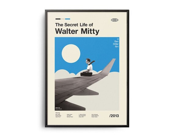 the secret life of walter mitty vintage movie print retro movie poster midcentury modern retro tv... | Etsy (US)