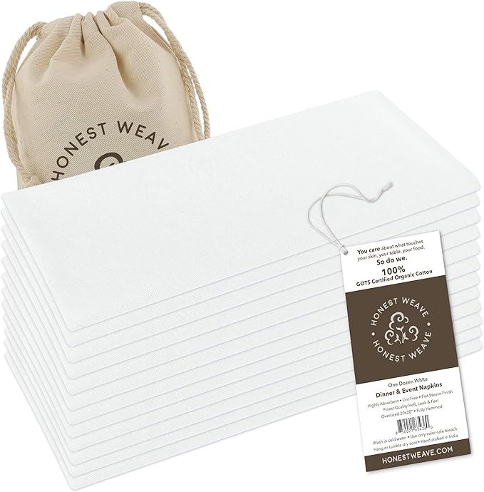 GOTS Certified Organic Cotton Washable Cloth Napkins Sets for Everyday Dining, Dinner Parties, We... | Amazon (US)