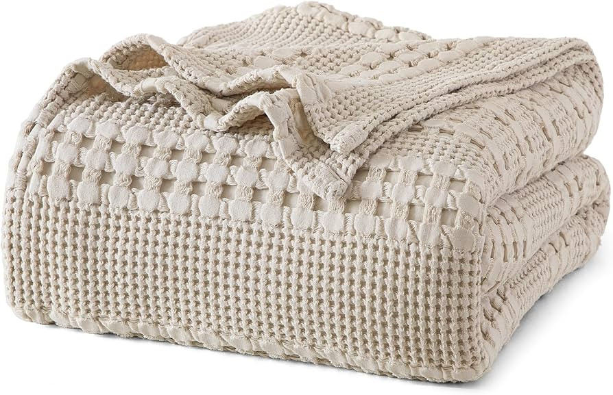 PHF 100% Cotton Waffle Weave Blanket King Size, Lightweight Washed Cotton Blanket for Spring & Su... | Amazon (US)