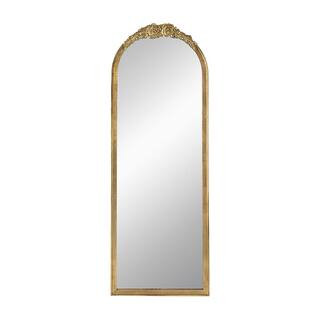 19 in. W x 56 in. H Arch Gold Metal Frame Hand Carved Rose Decor Dressing Wall Mirror | The Home Depot