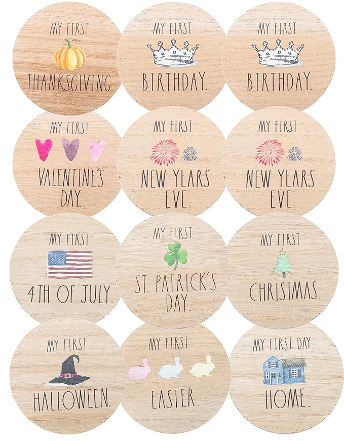 Rae Dunn Baby Milestone Plaques - Wooden Baby Holiday Milestone Props for Newborn Boy or Girl - F... | Amazon (US)