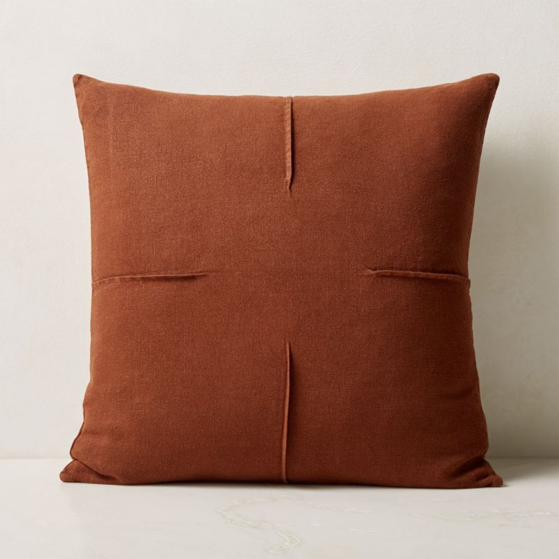 Tuck Brown Linen Modern Throw Pillow with Feather-Down Insert 20'' | CB2 | CB2