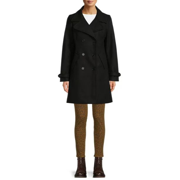 Time and Tru Women's and Plus Double Breasted Coat - Walmart.com | Walmart (US)