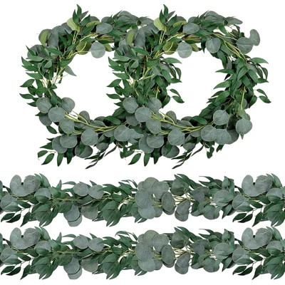 4 Pack 6.5 Feet Artificial Silver Dollar Eucalyptus Leaves Garland With Willow Leaves Vine Greenery For Wedding Table Runner Centerpiece Arch Bridal B | Wayfair North America