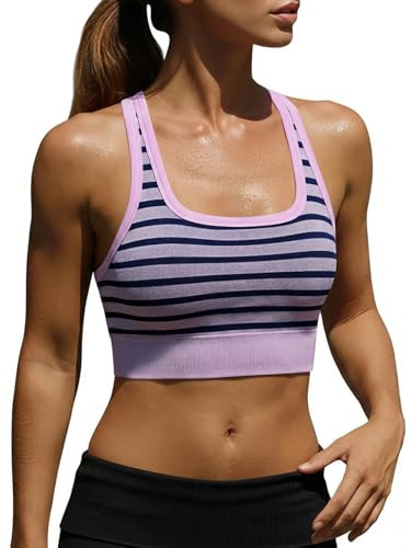 Aoysky Womens Racerback Ribbed Sports Bras Padded Seamless Low Impact Scoop Neck Workout Yoga Top... | Amazon (US)