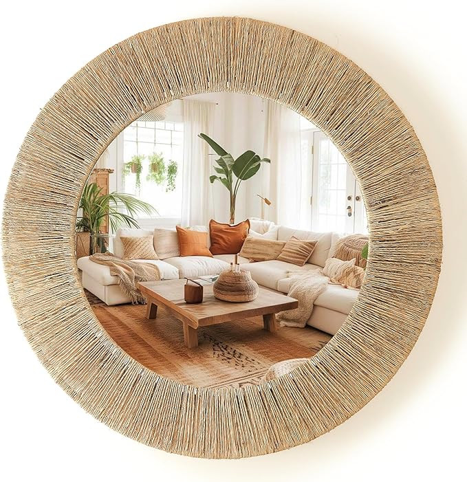 Chi An Home 24 Inch Natural Jute Mirror, Wall Mounted Round Mirror with Metal Frame, Wall Decor R... | Amazon (US)
