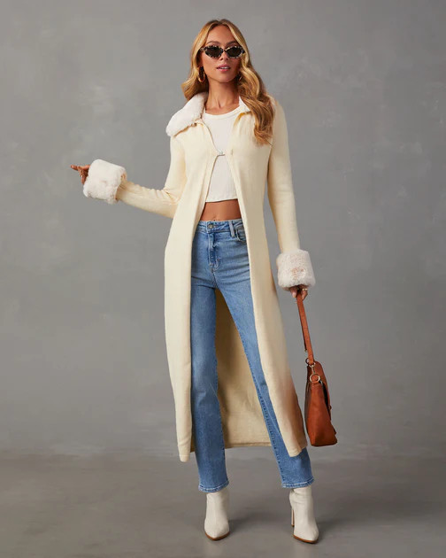 Royce Faux Fur Knit Duster - Ivory | VICI
