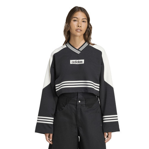 adidas Womens adidas Crew Sweatshirt Crop - Womens Black/Off White Size S | Foot Locker (US)