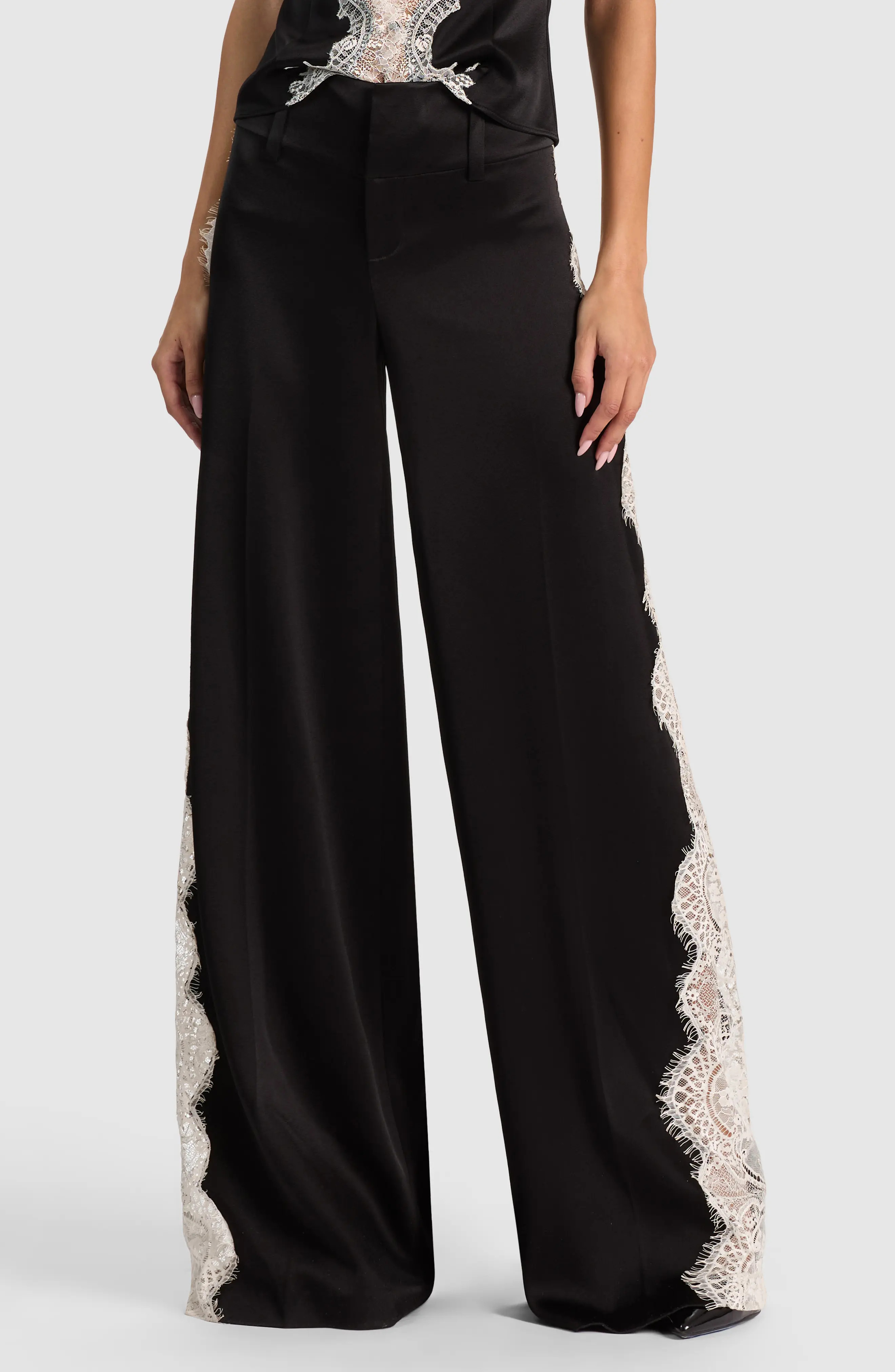 ALICE + OLIVIA Olivia Low Rise Lace Inset Wide Leg Pants (Women) | Nordstrom | Nordstrom