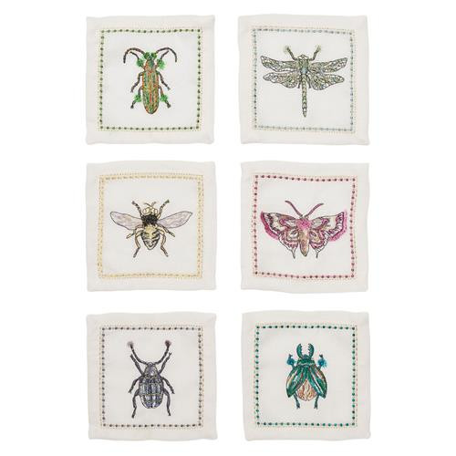 Kim Seybert Garden Party White Linen Embroidered Cocktail Napkin - Set of 6 | Kathy Kuo Home