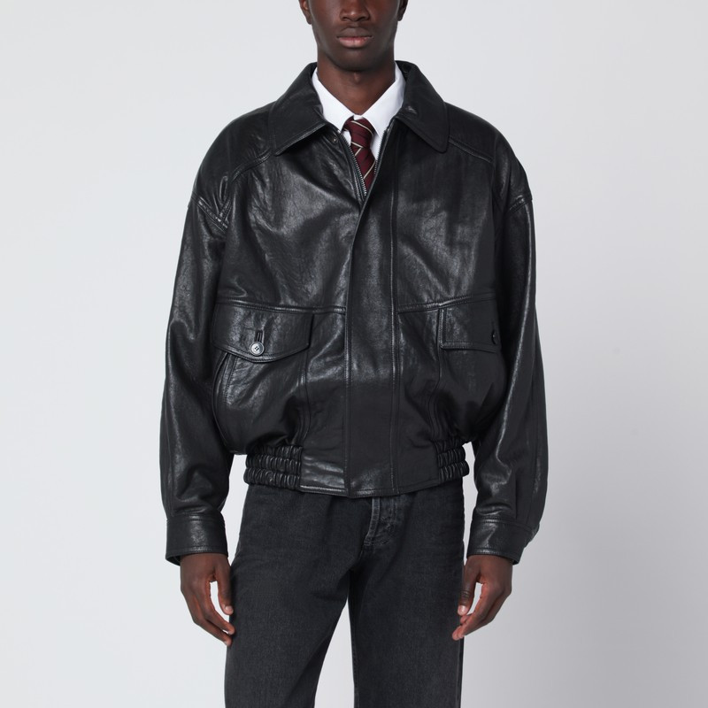 Black balloon bomber jacket in leather | The Double F