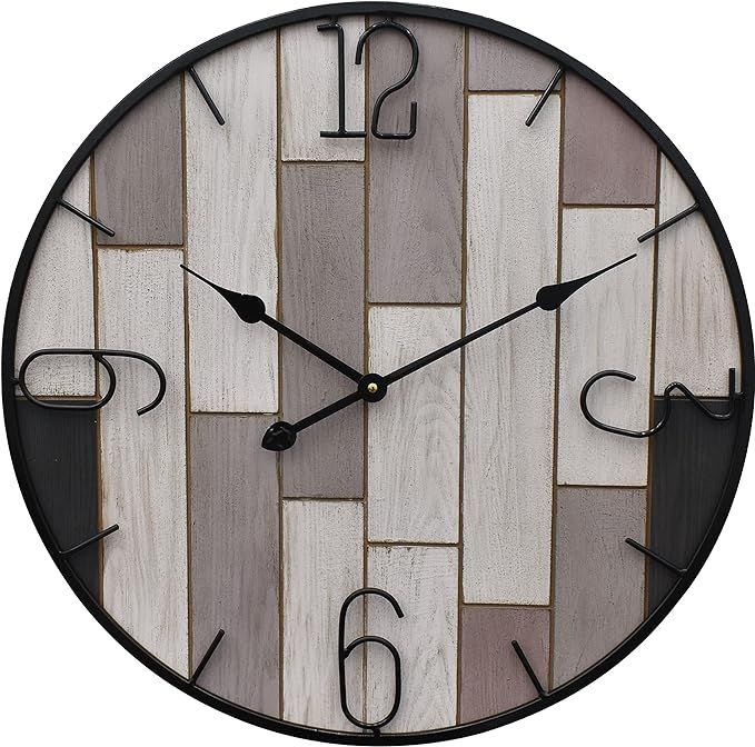 Oldtown Clocks 24" Metal Frame Number Multi-Color Mosiac Brown Wooden Wall Clock (Muti-Brown, 24 ... | Amazon (US)