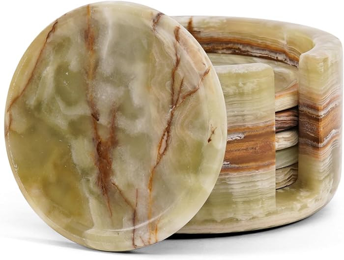 Marble Coasters Set of 6 Green 3.5 Inch Round Stone Coaster for Drinks with Holder - Ideal Drink ... | Amazon (US)