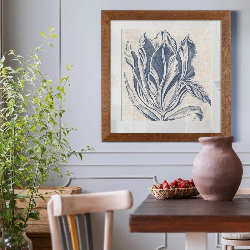 Indigo Floral On Linen I-Premium Framed Print - Ready To Hang Framed Print | Wayfair North America