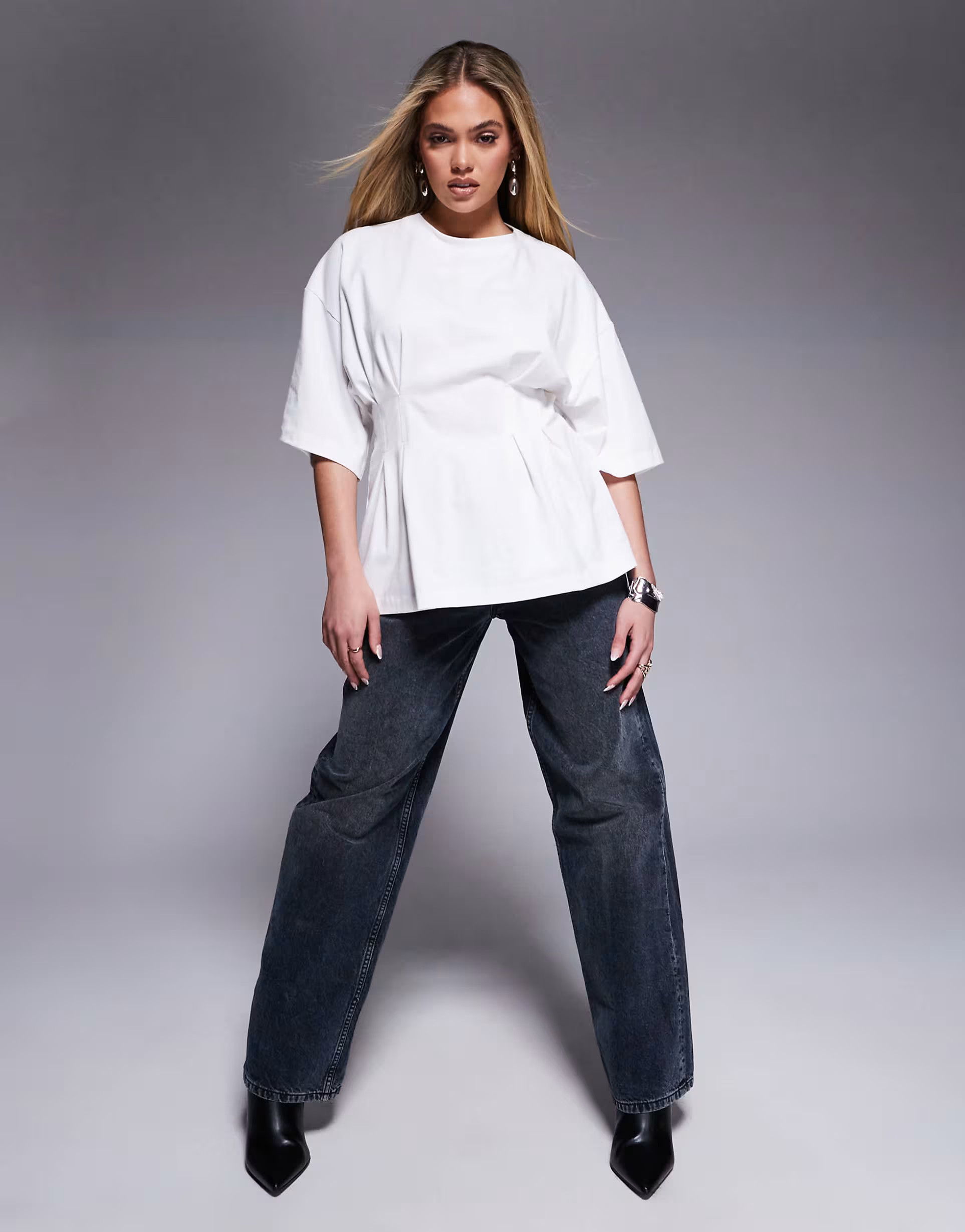 ASOS DESIGN corset pleat waist t-shirt in white | ASOS | ASOS (Global)