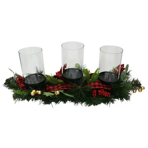 Holiday Time Red Hurricane Candle Holder Centerpiece, Christmas Decor - Walmart.com | Walmart (US)