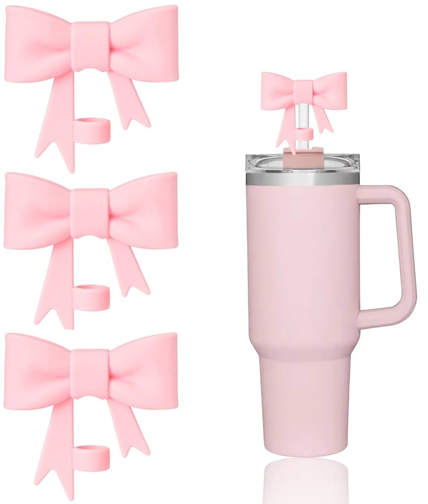 3Pcs Pink Straw Cover for Stanley, 10mm (0.4inch) Silicone Straw Covers for Tumblers, Cute Bow St... | Amazon (US)