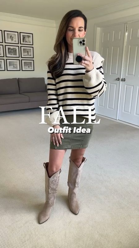 FALL Outfit Idea 🍂
To Shop: comment the word LINK and I’ll send you the info!

🍂 Stripe sweater is really soft (not itchy at all) wearing size s.
🍂 Western Boots also come in black. Fit tts. 
🍂 Skirt is old but I linked a few similar. 

#falllooks #fallstyle #outfitideas #outfits #amazonfashion #targetstyle #boots #westernboots #skirts #chic #chicstyle #fallfashion #ootd #amazonfinds #target 

#LTKstyletip #LTKfindsunder50