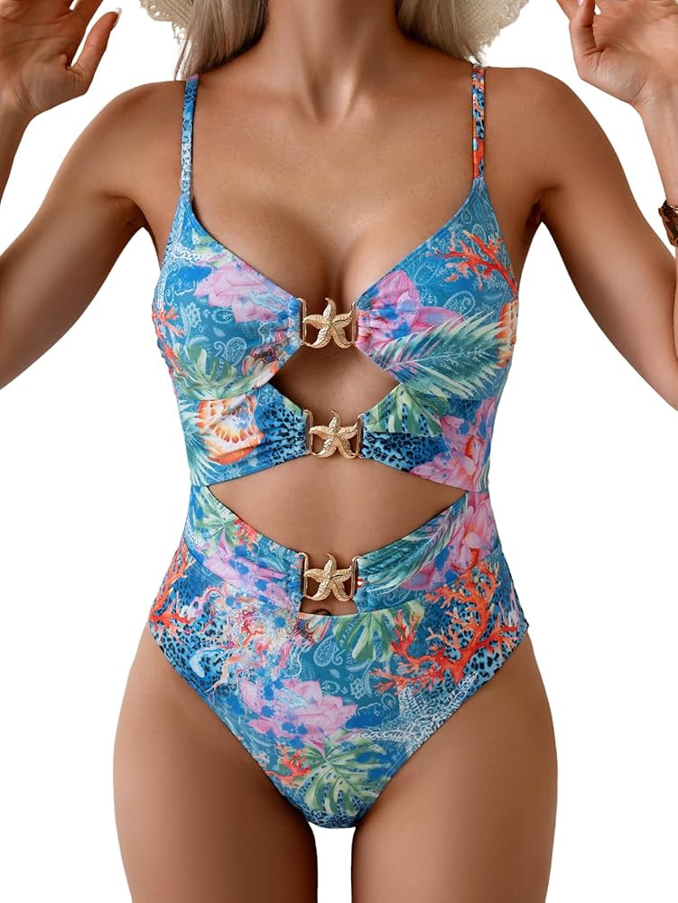 Eomenie Sexy One Piece Swimsuit for Women Cutout Monokini Bathing Suit Starfish Beach Resort Swim... | Amazon (US)