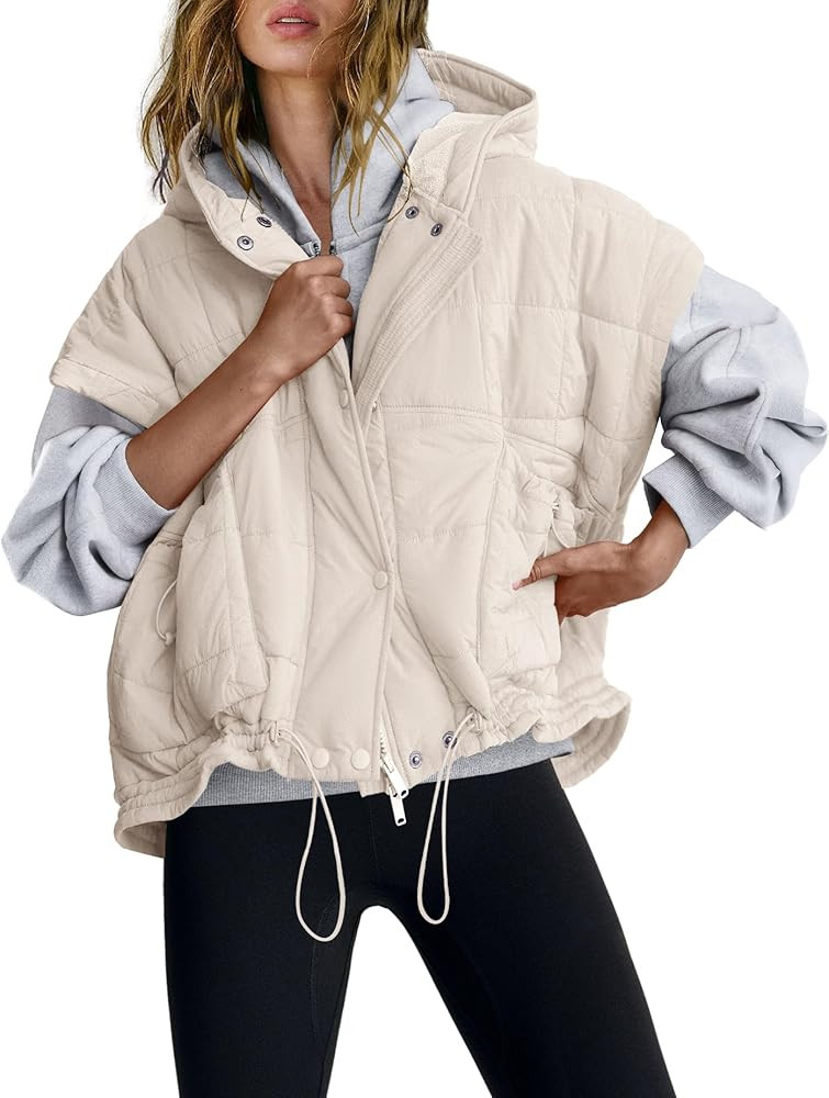 Nirovien Womens Oversized Puffer Vest Sleeveless Quilted Jackets Button Zip Up Hoodie Poncho Coat... | Amazon (US)