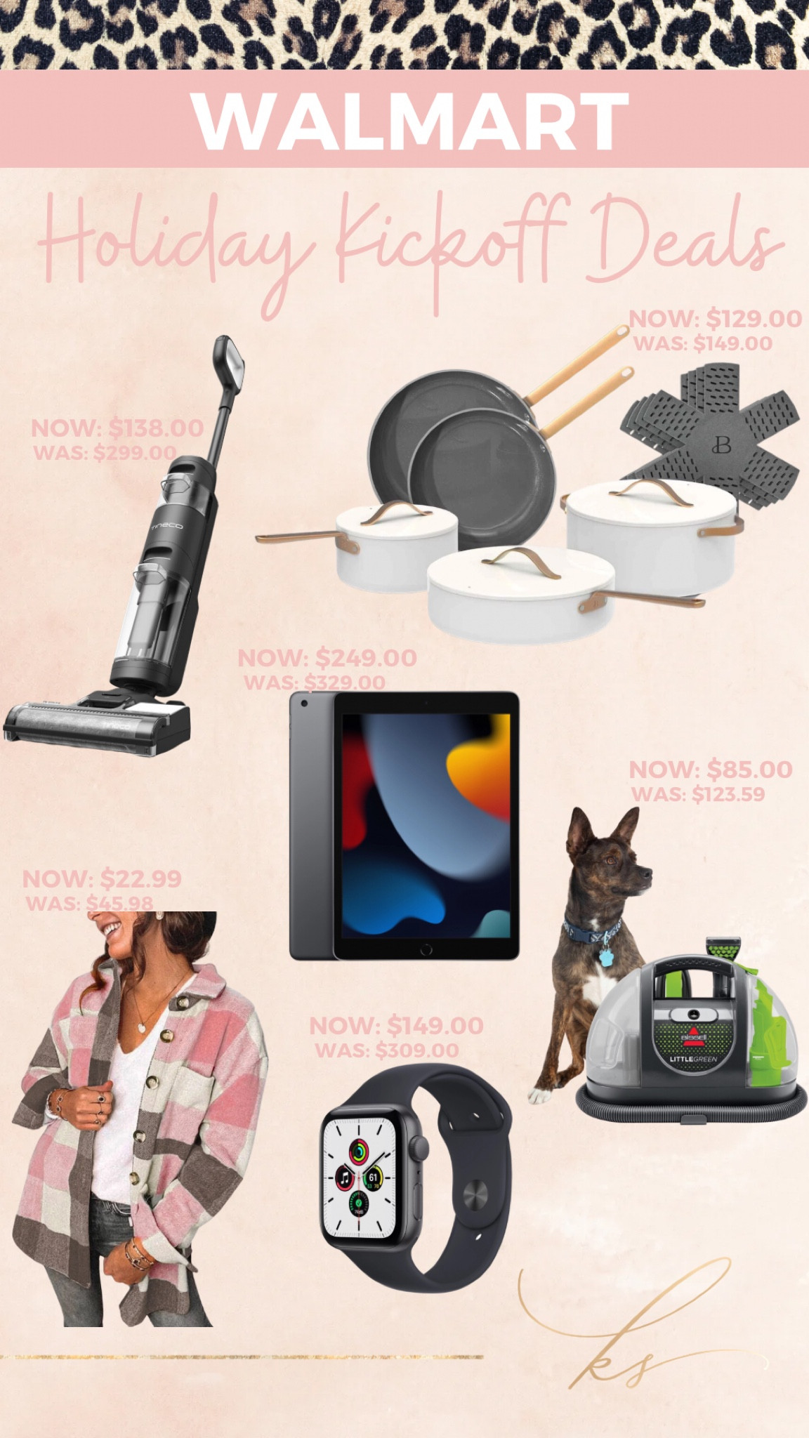Walmart Holiday kickoff deals are still going! Score huge savings on the Tineco wet/dry vacuum, Beautiful cookware set, Apple iPad and Apple Watch, the Bissel Little Green carpet cleaner and cozy flannels! @walmart #walmartpartner

#LTKsalealert #LTKHolidaySale #LTKhome