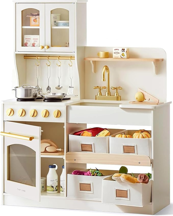 Tiny Land Play Kitchen for Kids with Enhanced Storage – Modern Toddler Kitchen Playset with Sto... | Amazon (US)