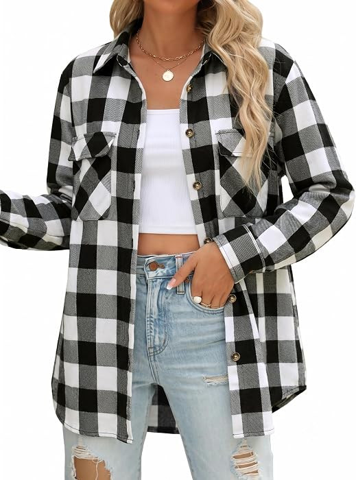 siliteelon Plaid Flannel Shirts for Women Long Sleeve Button Down Shirt | Amazon (US)