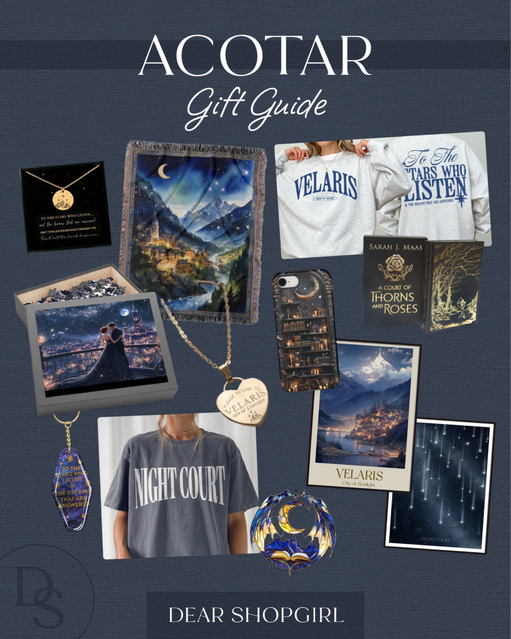A Court of Thorns and Roses gift guide! For all the book lovers who are obsessed with Sarah J Maas and the ACOTAR series. Velaris night court feyre rhysand starfall faerie court of dreams sweatshirt tshirt blanket puzzle phone case coffee cup necklace wall art stained glass collector’s edition Etsy custom gift ideas 

#LTKHoliday #LTKCyberWeek #LTKGiftGuide