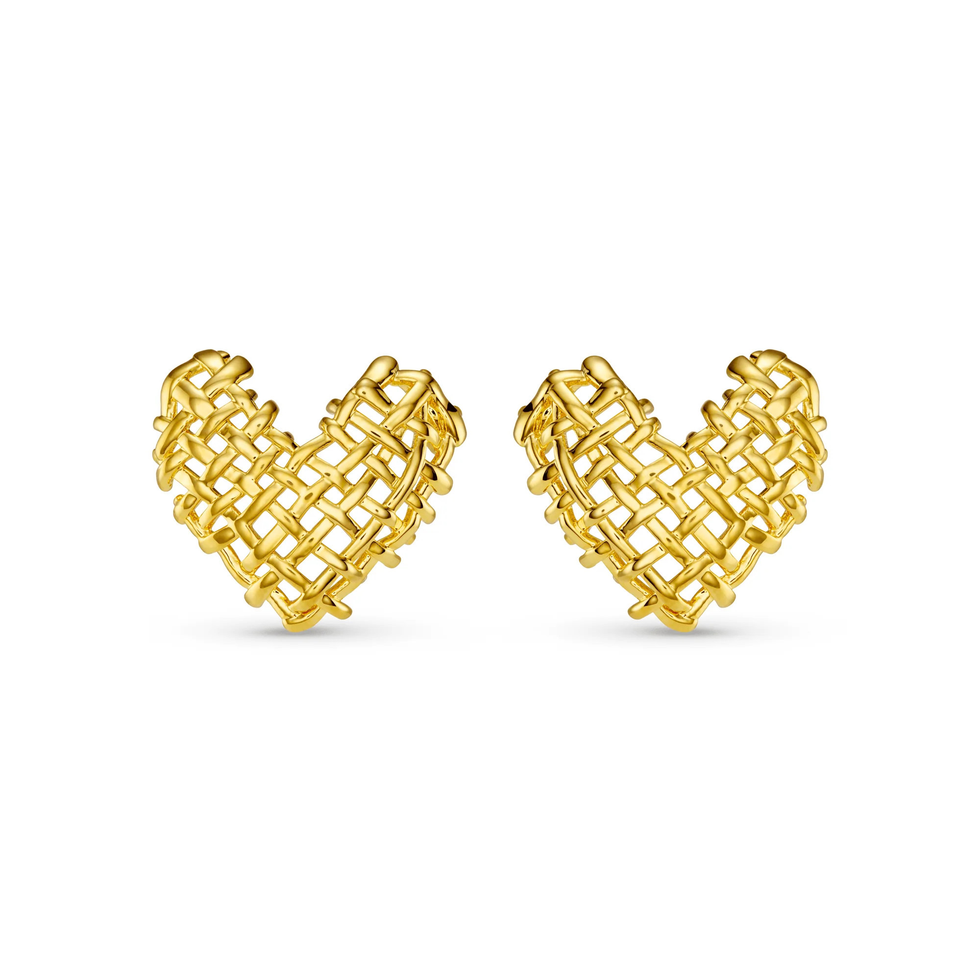 Statement Woven Heart Stud Earrings - Gold - Orelia - Orelia | Orelia