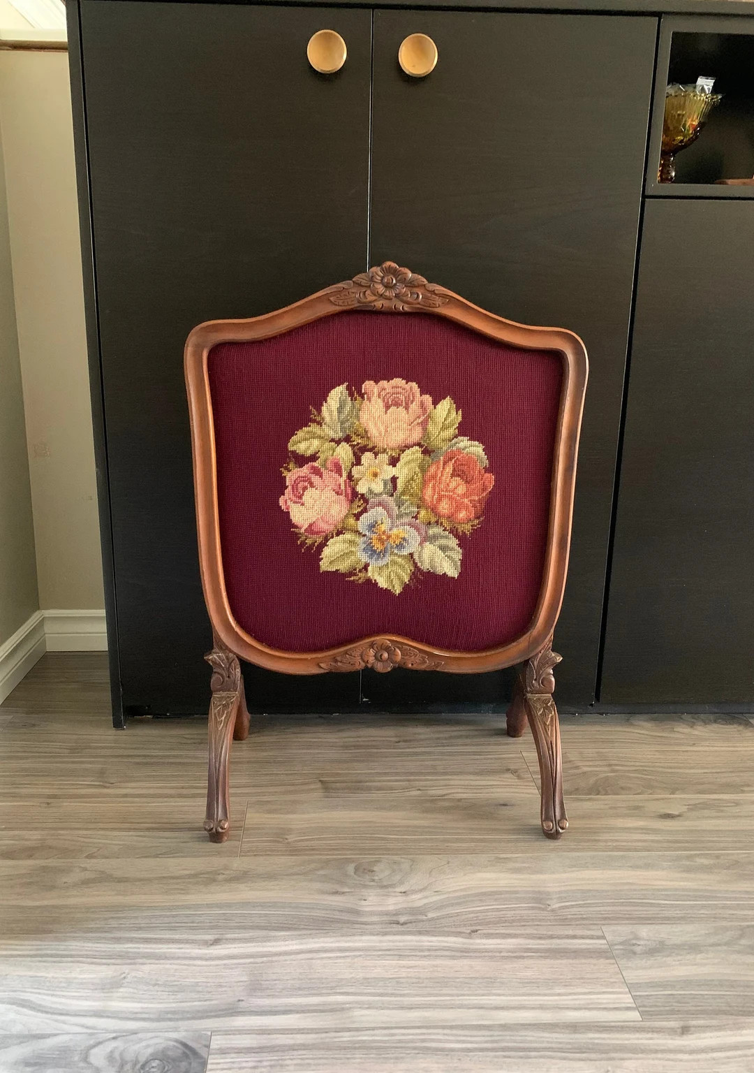 Antique Fire Screen Mahogany Carved Wood Frame With Tapestry - Etsy | Etsy (US)