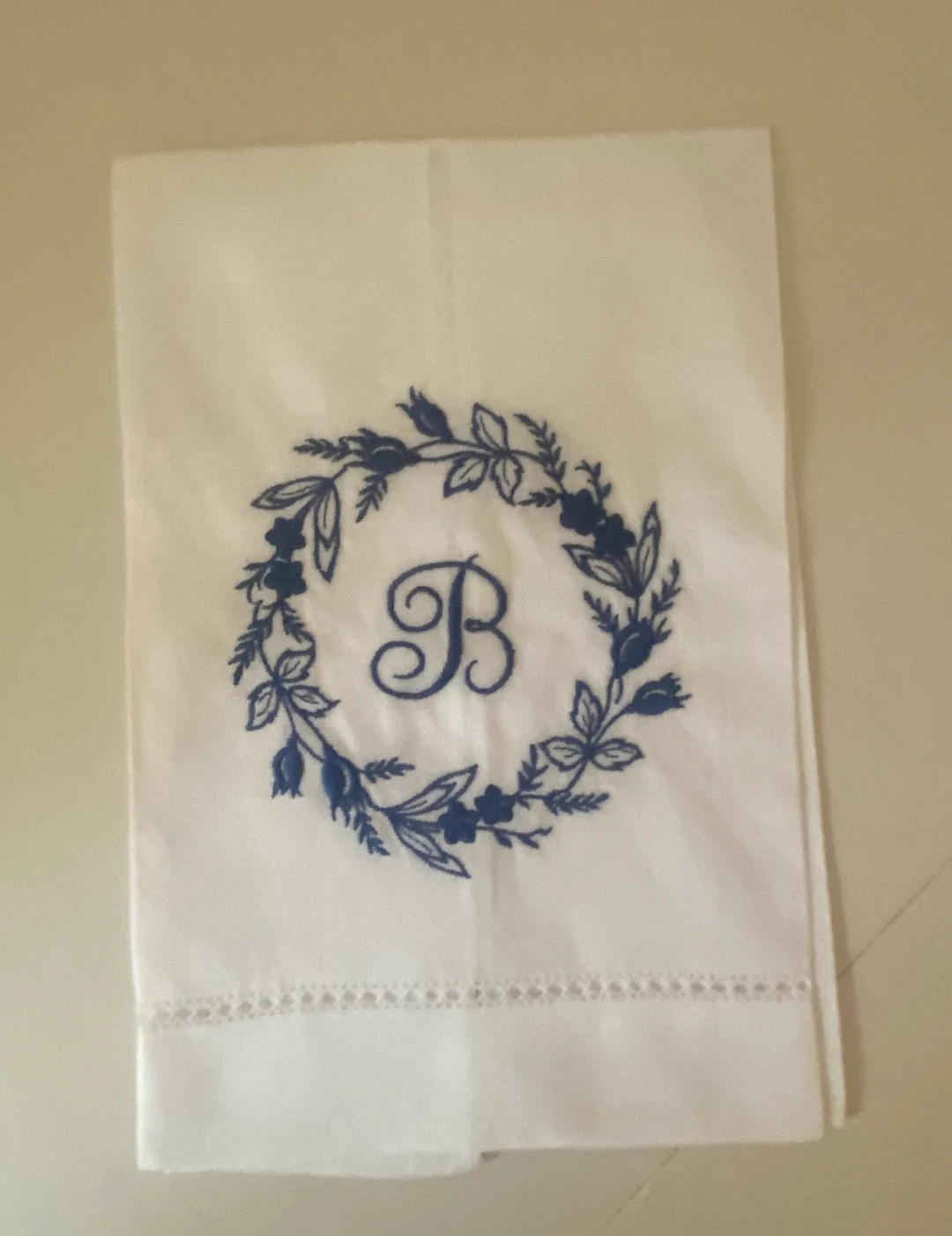 Linen Blue and White Embroidered Hand Towel  with "B" Monogram | Etsy (US)